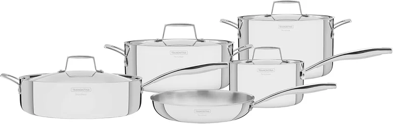ترامونتينا Tramontina Grano stainless steel cookware set with tri-ply body, 9 pc set